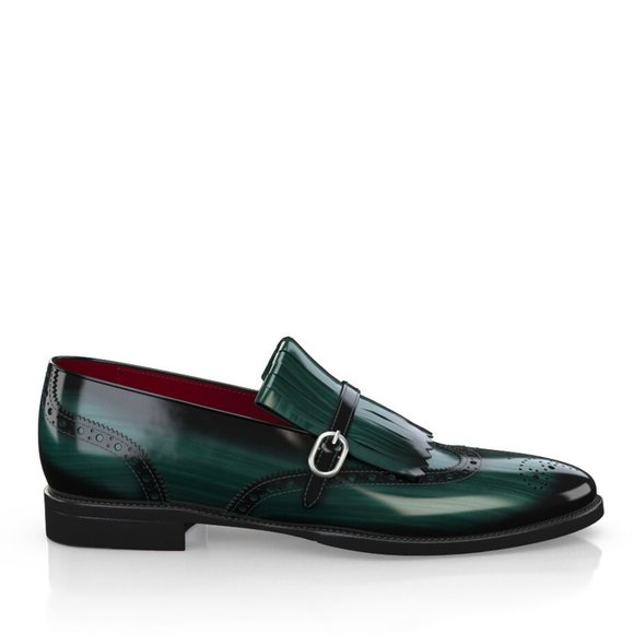 Bashwood Handmade Green Leather Buckle Loafers display picture 2